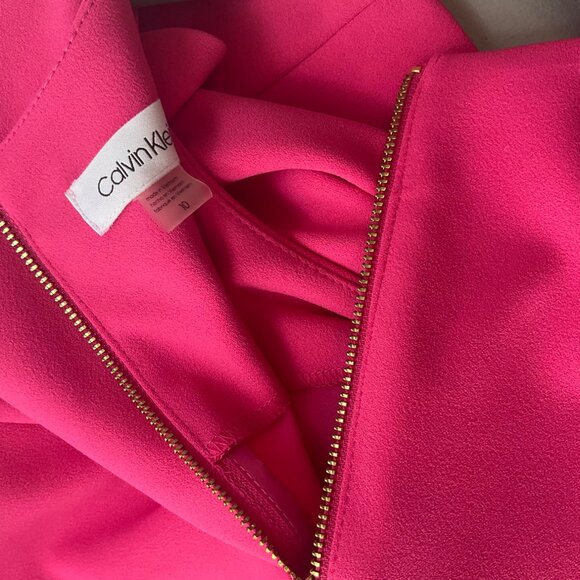 Calvin Klein 10 Fuchsia Pencil Dress Puff Sleeves Hot Pink Lady Like Business - Picture 13 of 15